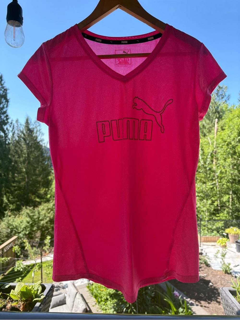Puma Women's Bright Pink V-Neck Athletic Tee